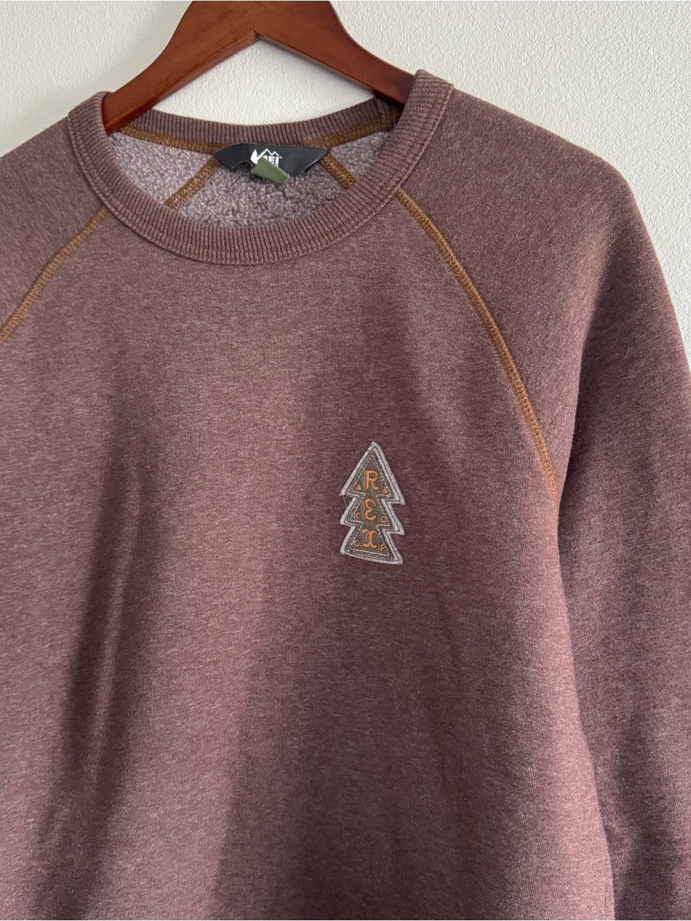 REI Co-op Stacked Tree Fleece Crewneck Sweatshirt Brown Medium Outdoors Hiking
